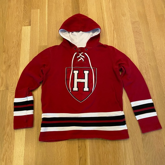 Harvard Youth Red Sweatshirt w Hood w Tie Closure Large Fabric H Shield Front/M - Picture 2 of 10